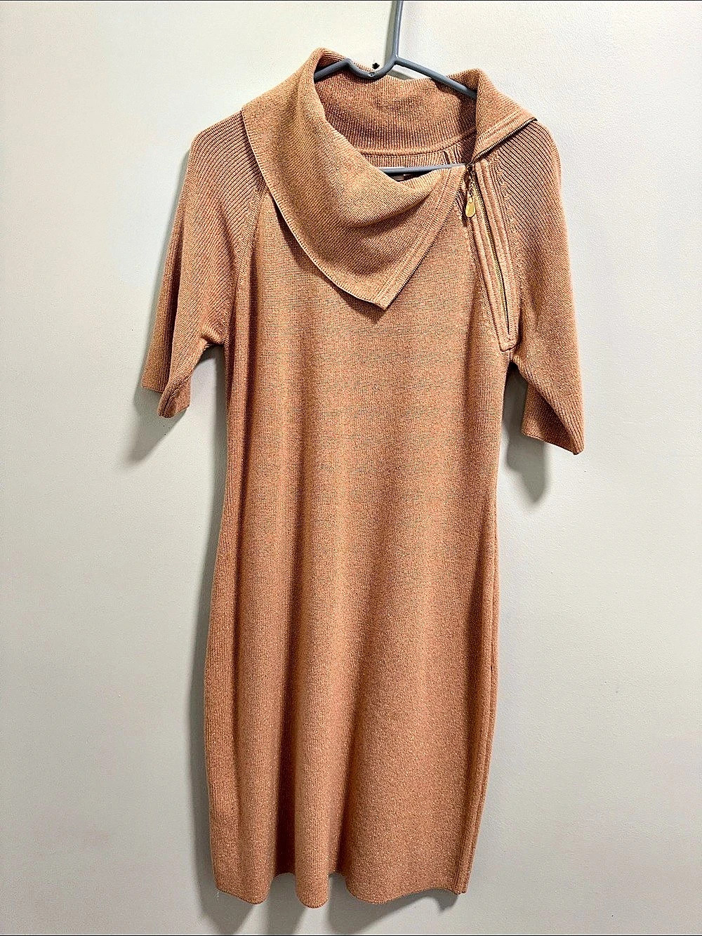 Calvin Klein Metallic Lurex Zip Front Knit Sheath Dress Midi Dress, Large
